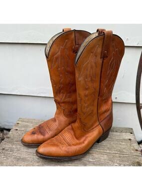 VTG Dan Post P2551 Marlboro Orange Brown Leather Cowboy Western Boots 9 1/2 D